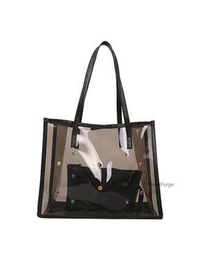 Transparent PVC Shoulder Bag for Women 2 Piece Set Beach Bag